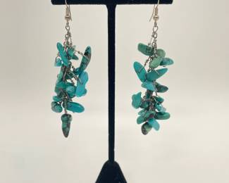 Pair of turquoise colored stone cluster dangle earrings