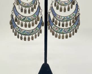 Persian sterling silver enameled hand painted filigree dangle earrings