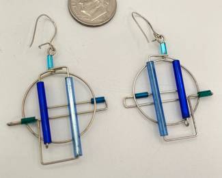 Barbie Levy Jewelry Design pair of handmade glass tube and wire earrings. 