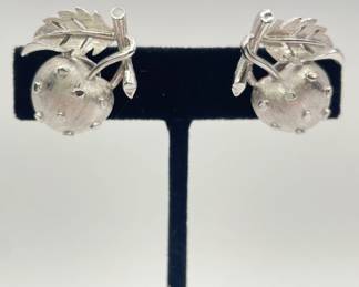 1950s Crown Trifari silver tone strawberry brooch and earrings set