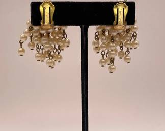 Reverse view of Crown Triffari Faux Pearl cluster earrings, clip fittings