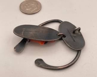 Reverse view of New York artist Conrad Gersuny vintage sterling and coral pendant