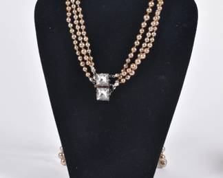 Another view of 1960s Faux Pearl 3 strand necklace with sterling silver clasp