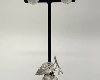 1950s Crown Trifari silver tone strawberry brooch and earrings set