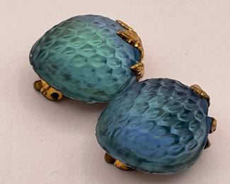 Strawberry earrings, blue green glass, marked Austria