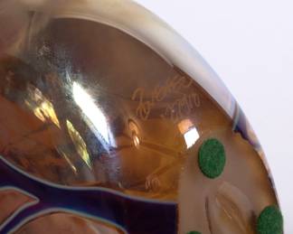 Base of Craig Zweifel art glass heart and vine flask-shaped vase, signed Zweifel and numbered 127910