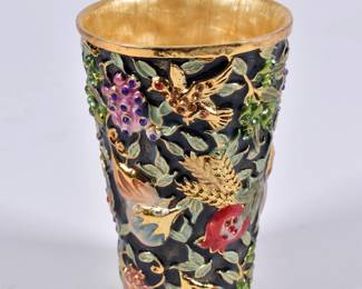 Vintage enameled jeweled gilt tumbler by Original Karshi Jerusalem 1955