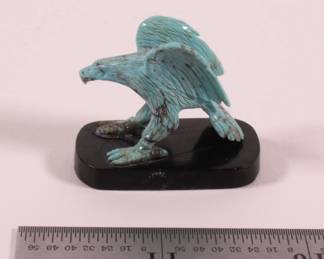 Turquoise carved eagle figurine on plinth