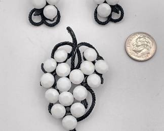 1960s milk glass grape cluster brooch and clip earrings