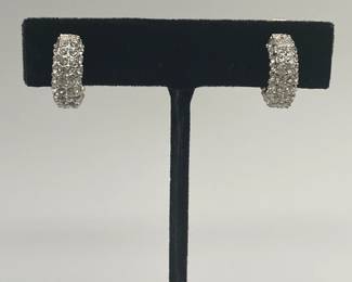 Monet pair of silver tone rhinestone half hoop clip earrings