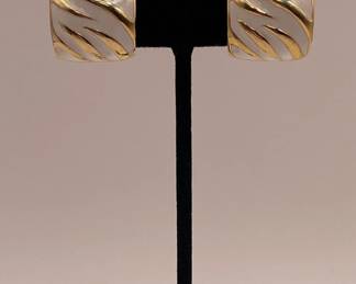 Clip earrings, gold tone and enamel