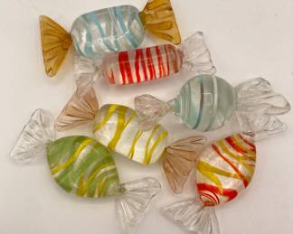 Six vintage Murano style hand-blown glass candy pieces