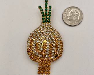 Vintage "Bermuda onion" pin sparkling with Austrian crystals in clear, citrine, yellow, and green