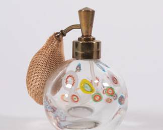 Another view of a lovely vintage millefiori art glass perfume bottle with atomizer