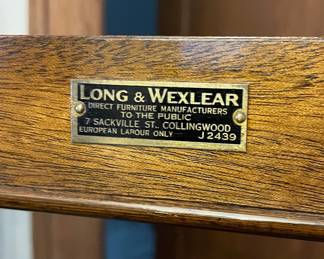 Long & Wexlear signature metal tag on back of the 1930s Art Deco dining room set