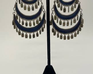 Back view of Persian sterling silver enameled hand painted filigree dangle earrings