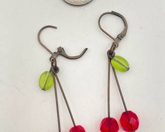 Closeup of pair of Brighton cherry earrings