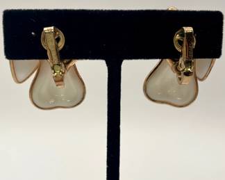 Reverse of Crown Trifari pear shape milk glass earrings -  has matching bracelet