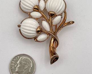 Crown Trifari molded glass ribbed melon brooch
