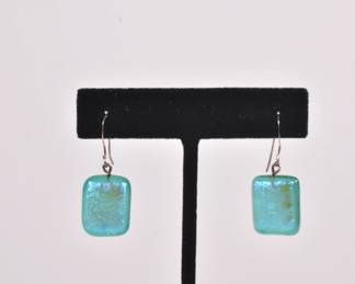 Pair of Jan Wilcox handmade fused glass earrings