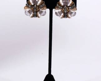 Closeup of earrings from stunning vintage Hobé necklace and earrings set