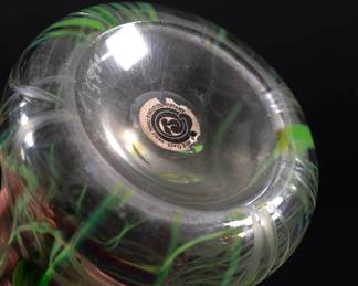 Base of Tiffany Studios intaglio carved paperweight glass vase, circa 1910, label and o5857 engraved on base