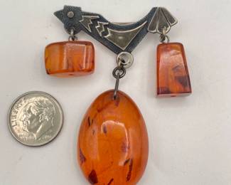 1970s amber bead brooch from Soviet Russia