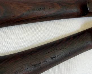 Closeup of Dansk made in Denmark large wooden spoons/spatulas