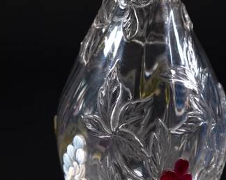 Closeup of rare Webb floral cameo art glass bud vase, signed and numbered