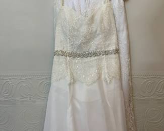 Evening wear! Cream and white embroidered top with rhinestones and Faux Pearls at the waist, with matching white embroidered overlay skirt