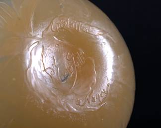 Base of Émile Gallé Nancy signed art glass vase, pale gold color with graceful floral design