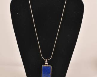 Lapis Lazuli pendant on sterling silver snake chain necklace