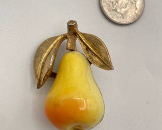 Vintage two-toned enameled pear brooch (has matching lapel pins)