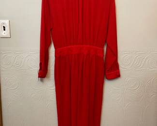 Back view of UMI Collections by Anne Crimmins red wool long sleeved dress, size 6