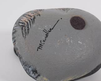 Base of stone with hand-painted cat artwork, signed by artist
