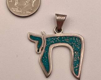 Pendant, sterling silver with turquoise colored inlay