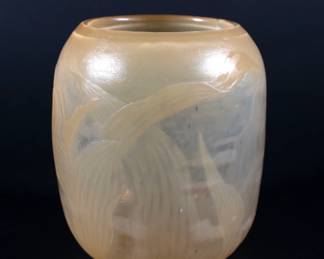 Émile Gallé Nancy signed art glass vase, pale gold color with graceful floral design