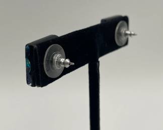 Another view of pair of fused art glass pierced earrings from Mercurial Arts in Missoula, Montana