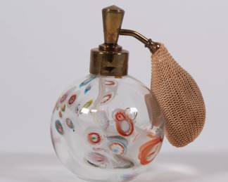 A lovely vintage millefiori art glass perfume bottle with atomizer