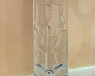 18" tall kiln cast frosted lead crystal "Killer Whale" totem pole, by listed artistPreston Singletary, 2015.   This is quite the collector item and quite expensive, Google him, you'll be shocked!