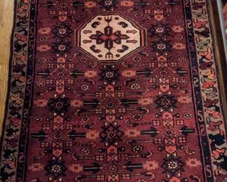 Vintage hand-woven Karache Viss rug, 100% wool face, measures 3'3" x 6'.