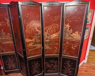 Vintage, hand-painted 6-panel Asian folding screen.