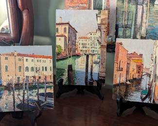 Three original oil on boards of Venetian canal scenes, by listed Russian artist, Dmitriy Proshkin.