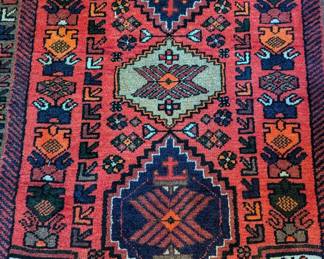Vintage hand-woven Persian Malayer rug, 100% wool face, measures 4'6" x 3'2".