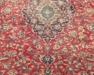 Vintage Persian Bakhtiari rug, 100% wool face, measures 8'6" x 9'10". 