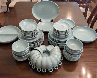 78-piece set of Russel Wright "Iroquois Blue" stoneware, 1949-1967.