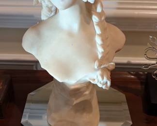 LOVE this sweet hand-carved alabaster female bust by listed Italian artist Galileo Pochini. 