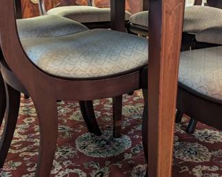 Detail of the inlaid mahogany Biggs dining table.
