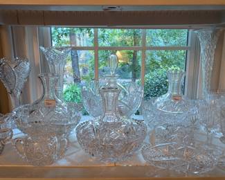 ABCG carafes, vases, bowls, vases, creamer, sugars, plates, stemware and low bowls.