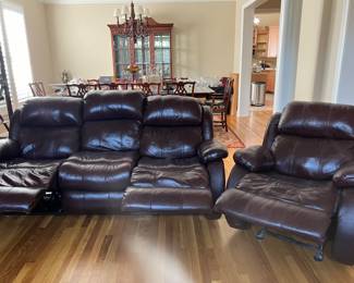 Leather recliner sofa and chair